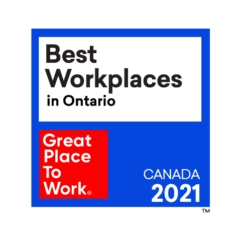 Great Places To Work logo for Best Workplaces in Ontario in 2021.